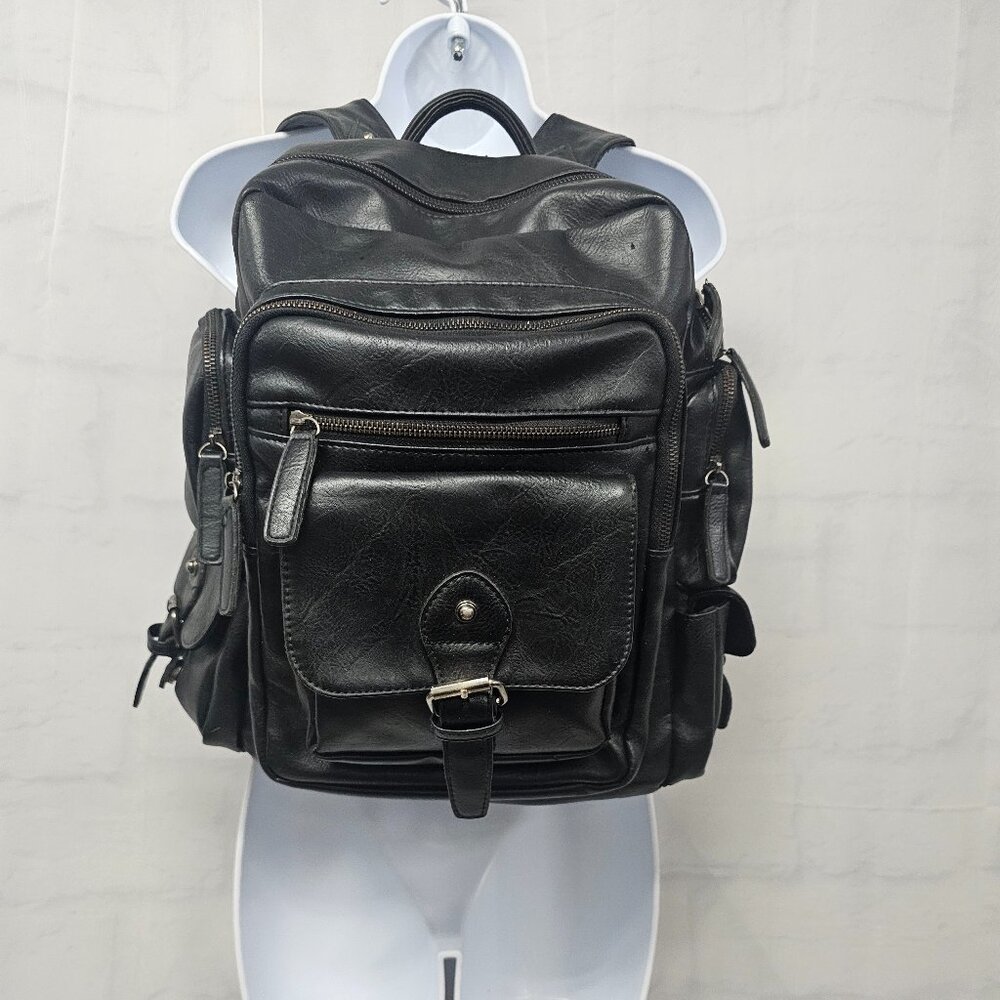 Unbranded Backpack Black Faux Leather Biker School Casual Studded